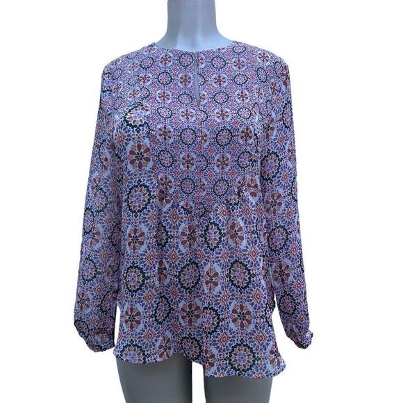 Violet + Claire Tunic Blouse Women's Medium Multicolor Keyhole Long Sleeves - Picture 10 of 15